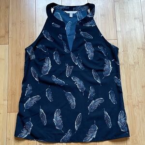 Banana Republic Navy Feather Print Tank Top